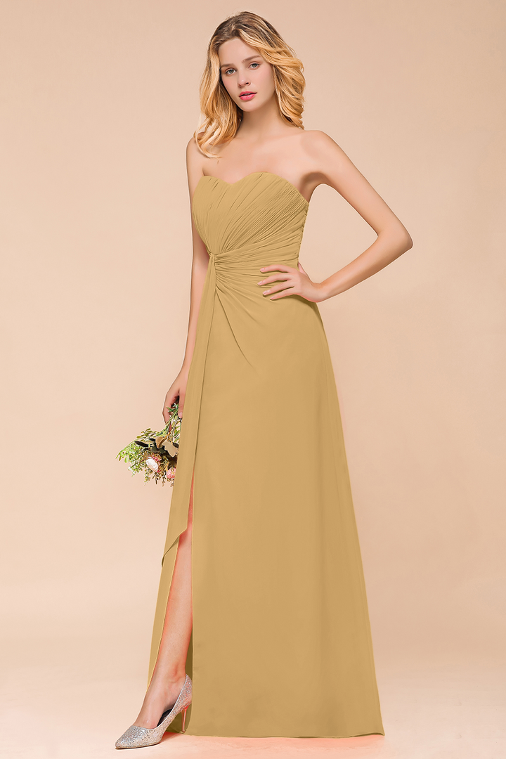 A-Line Sweetheart Strapless Ruffle Chiffon Dress-koscy