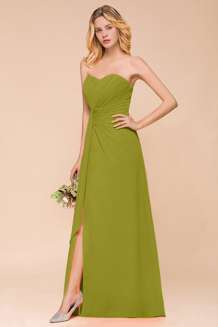 A-Line Sweetheart Strapless Ruffle Chiffon Dress-koscy