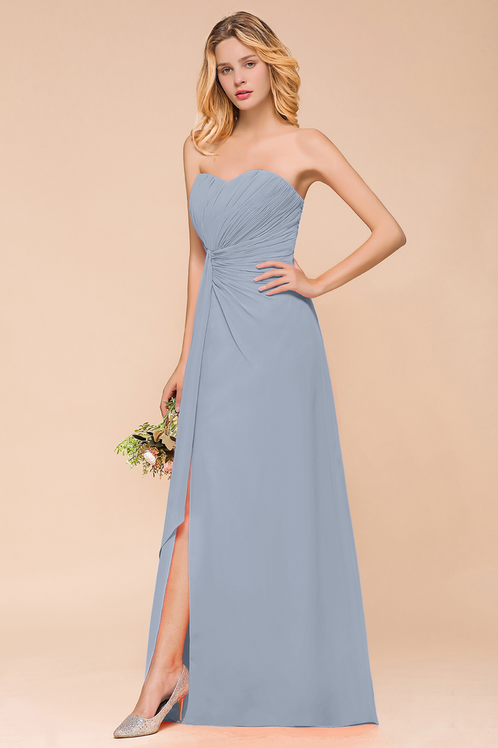 A-Line Sweetheart Strapless Ruffle Chiffon Dress-koscy