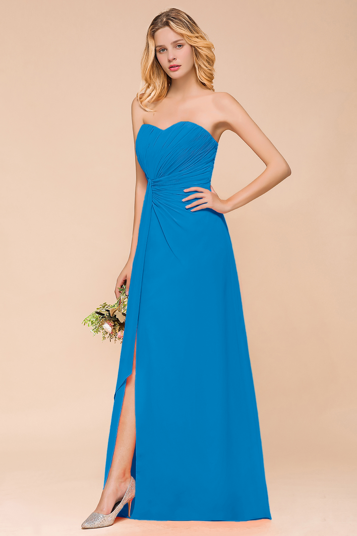 A-Line Sweetheart Strapless Ruffle Chiffon Dress-koscy