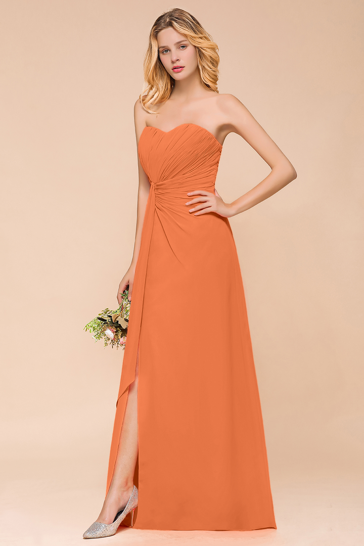 A-Line Sweetheart Strapless Ruffle Chiffon Dress-koscy