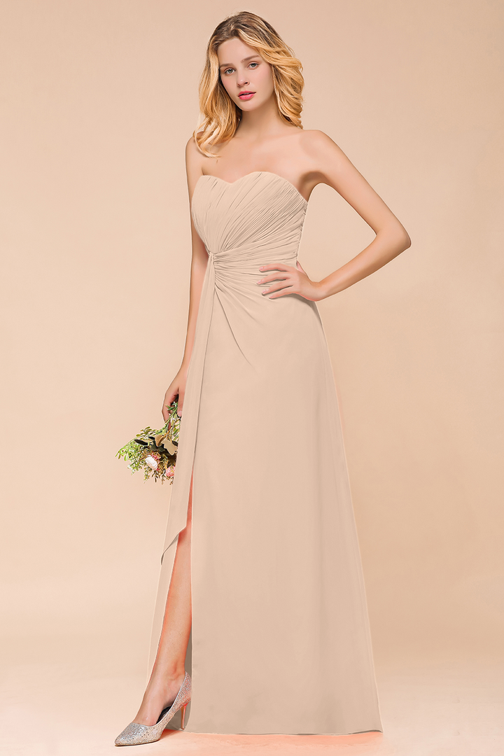 A-Line Sweetheart Strapless Ruffle Chiffon Dress-koscy