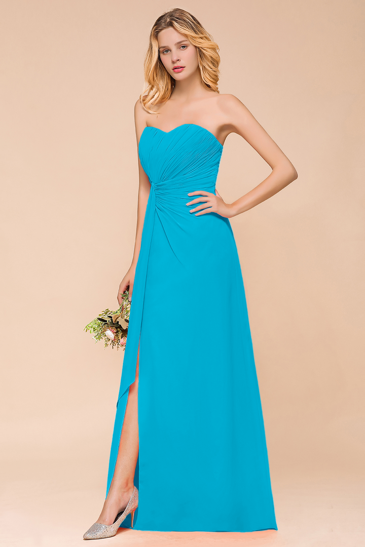 A-Line Sweetheart Strapless Ruffle Chiffon Dress-koscy