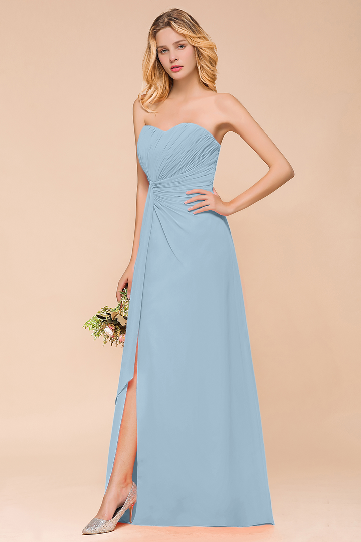 A-Line Sweetheart Strapless Ruffle Chiffon Dress-koscy