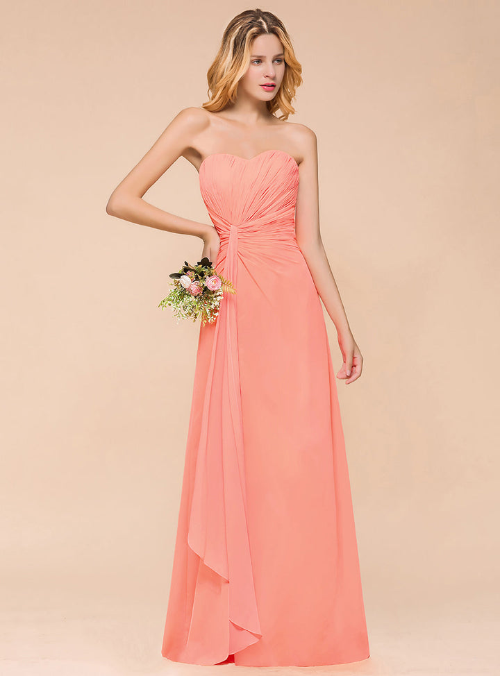 A-Line Sweetheart Strapless Ruffle Chiffon Dress-koscy