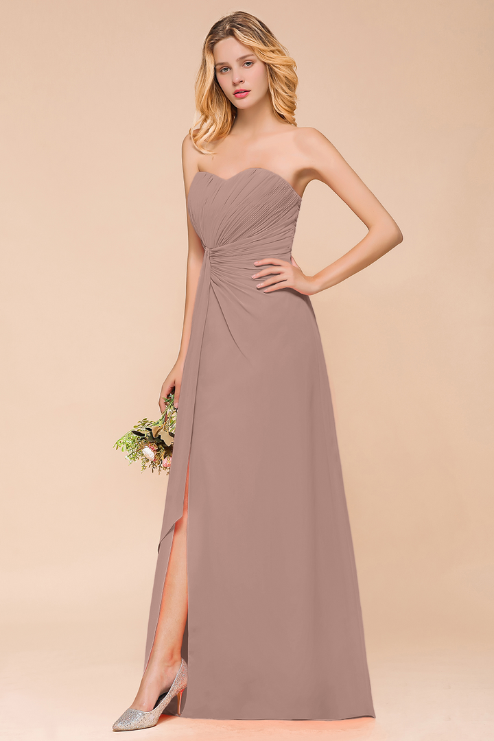 A-Line Sweetheart Strapless Ruffle Chiffon Dress-koscy