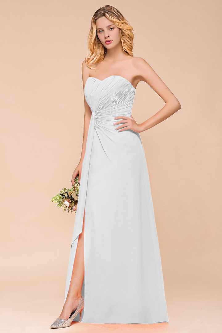 A-Line Sweetheart Strapless Ruffle Chiffon Dress-koscy