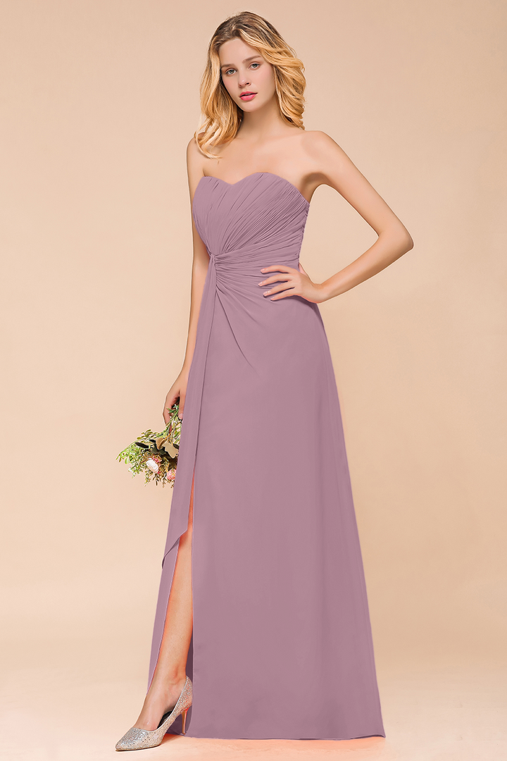 A-Line Sweetheart Strapless Ruffle Chiffon Dress-koscy