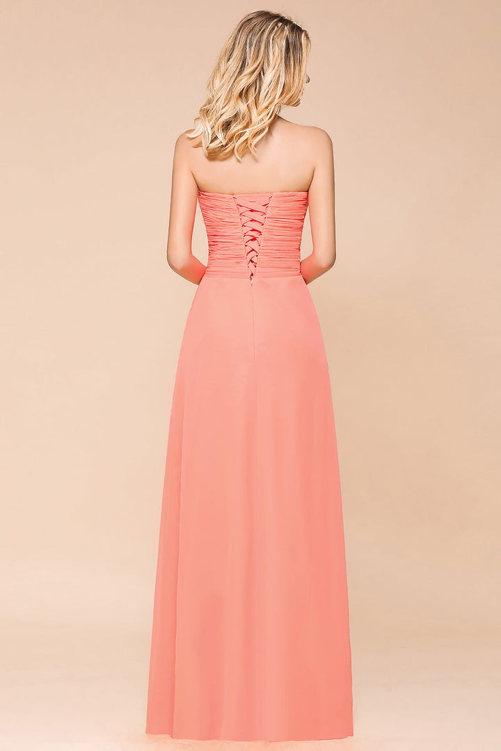 A-Line Sweetheart Strapless Ruffle Chiffon Dress-koscy