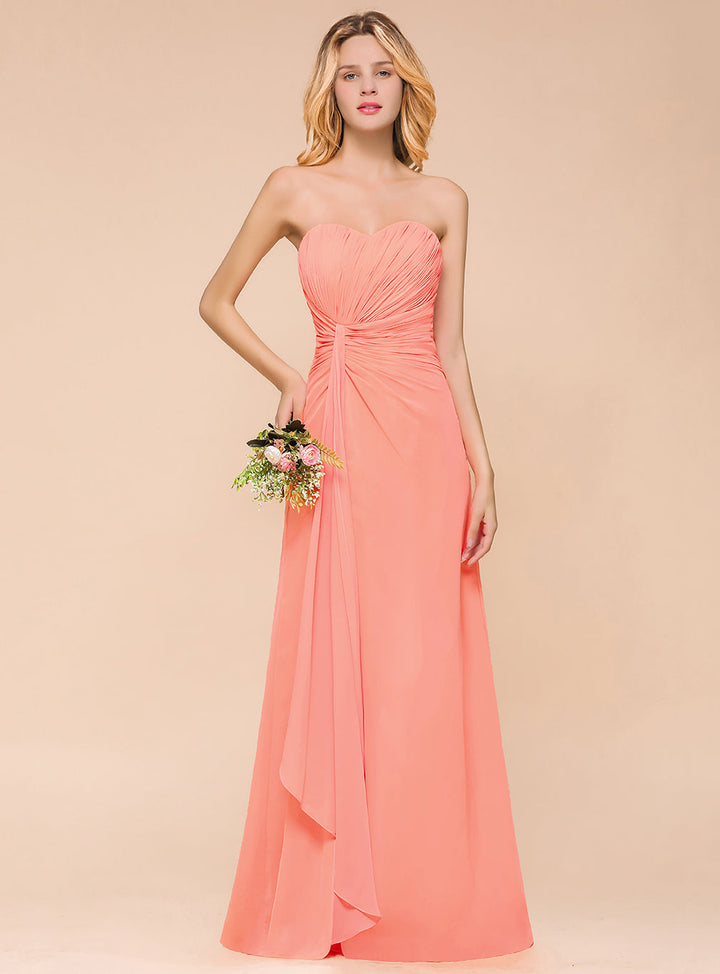 A-Line Sweetheart Strapless Ruffle Chiffon Dress-koscy