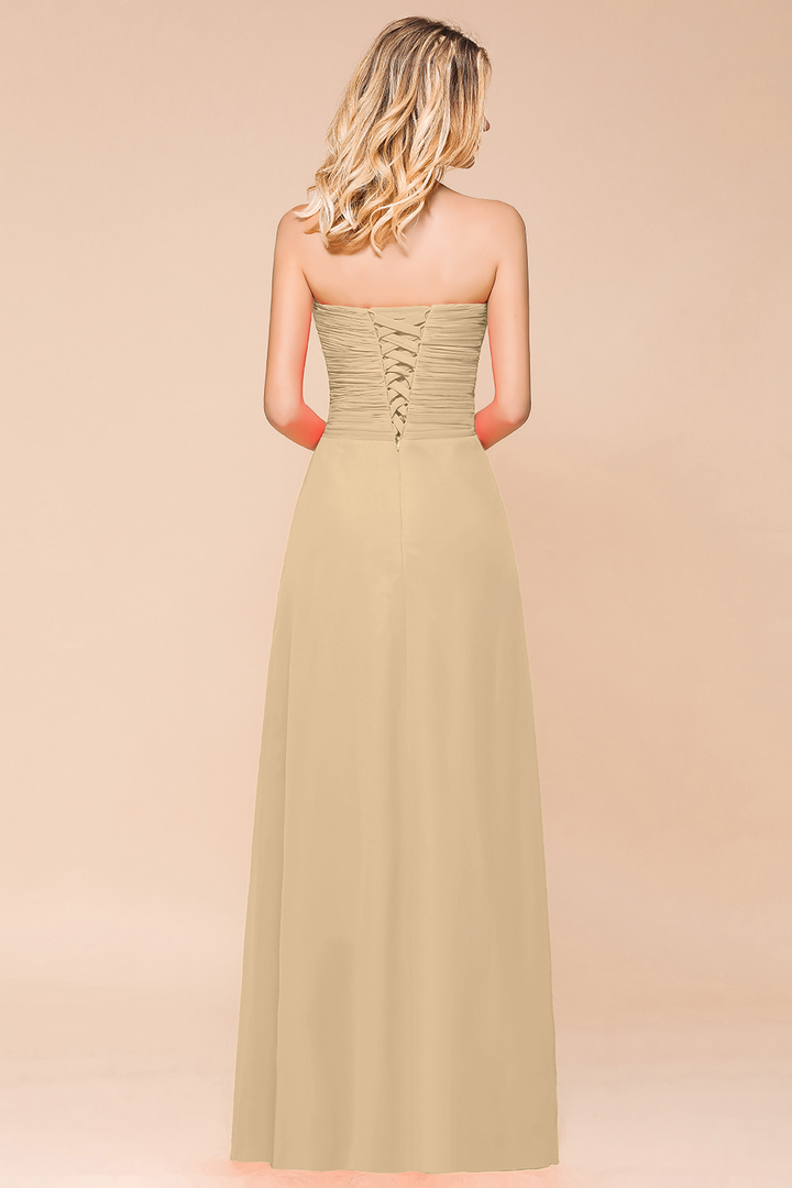 A-Line Sweetheart Strapless Ruffle Chiffon Dress-koscy