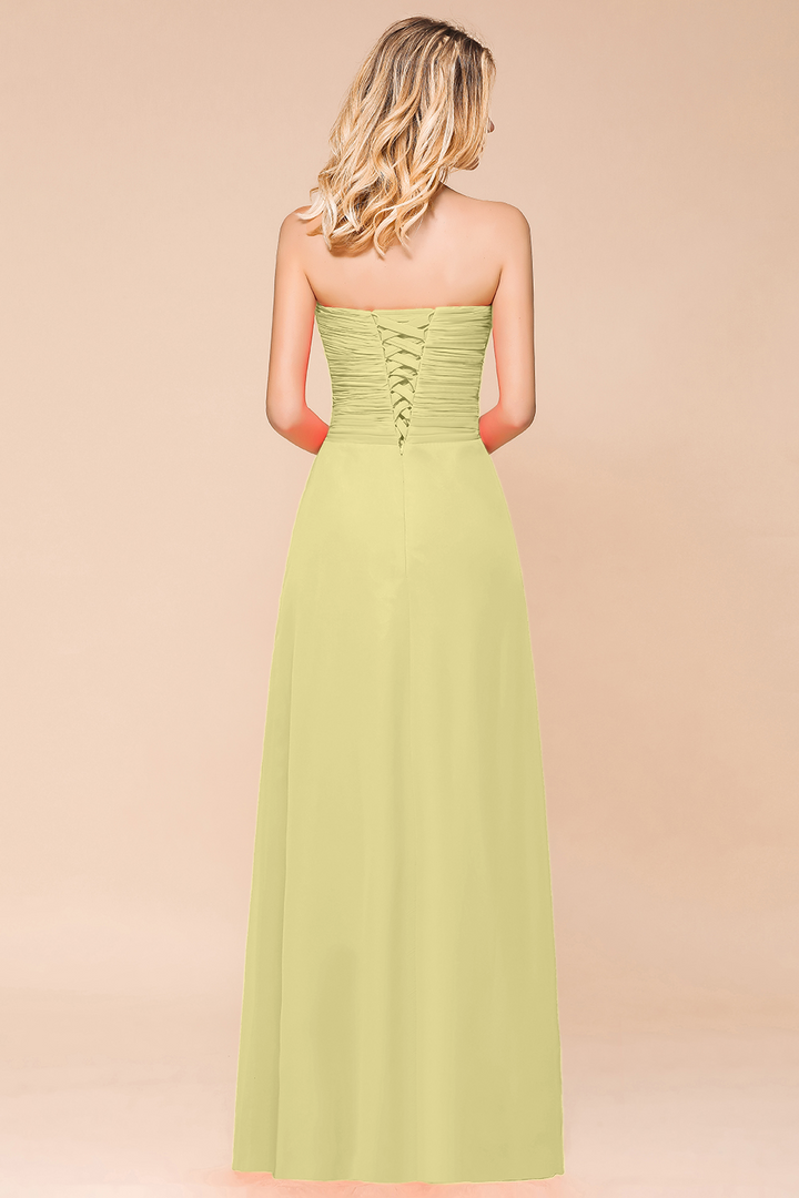 A-Line Sweetheart Strapless Ruffle Chiffon Dress-koscy