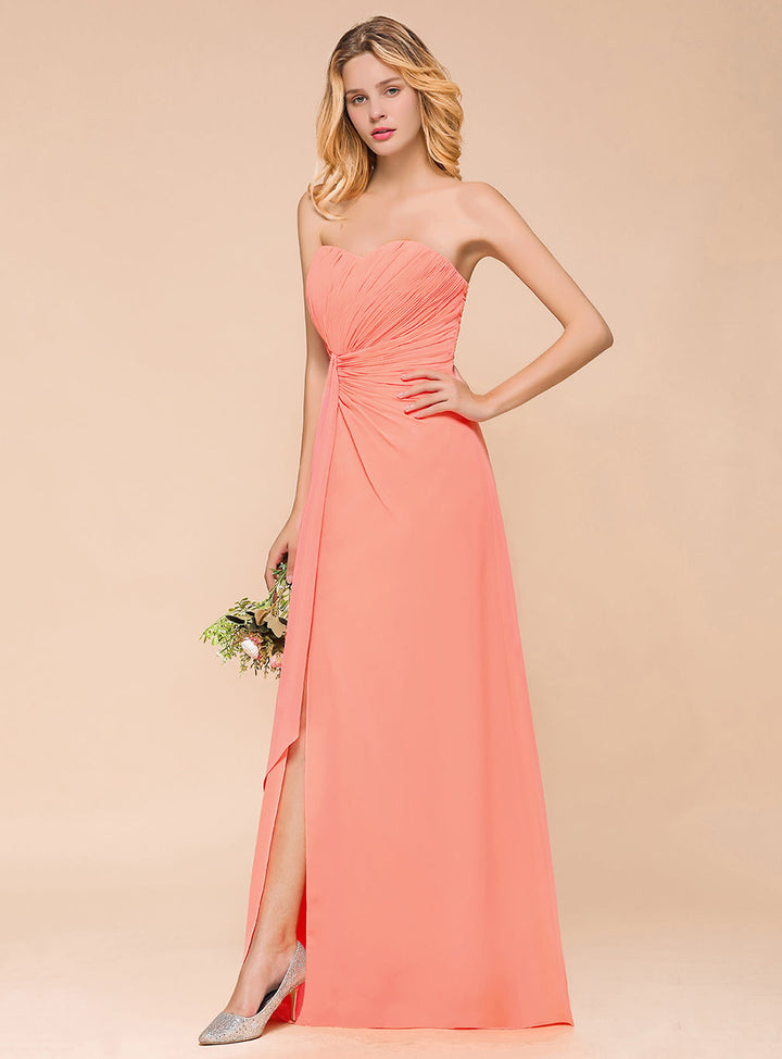 A-Line Sweetheart Strapless Ruffle Chiffon Dress-koscy