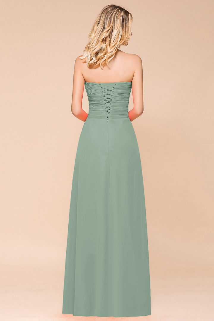 A-Line Sweetheart Strapless Ruffle Chiffon Dress-koscy