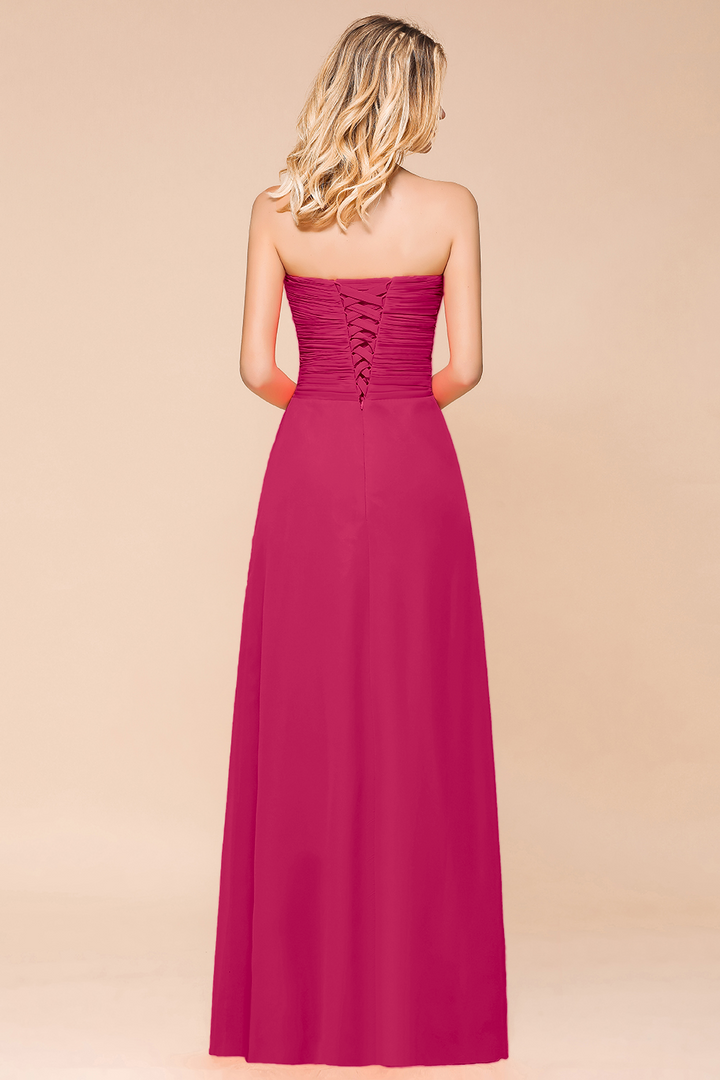 A-Line Sweetheart Strapless Ruffle Chiffon Dress-koscy