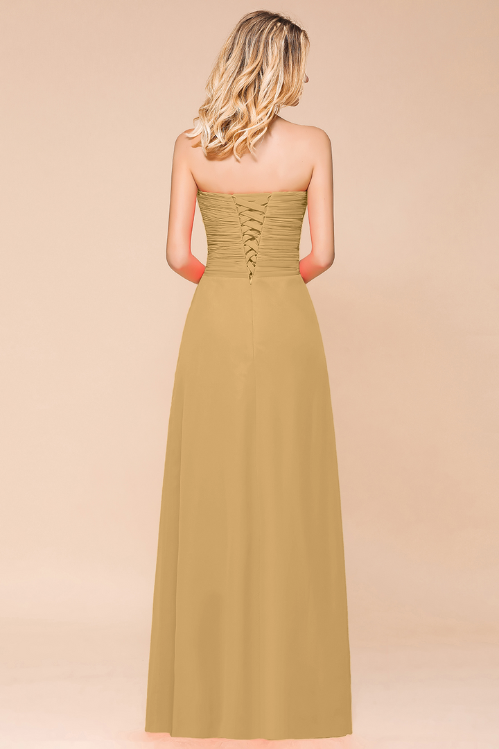 A-Line Sweetheart Strapless Ruffle Chiffon Dress-koscy