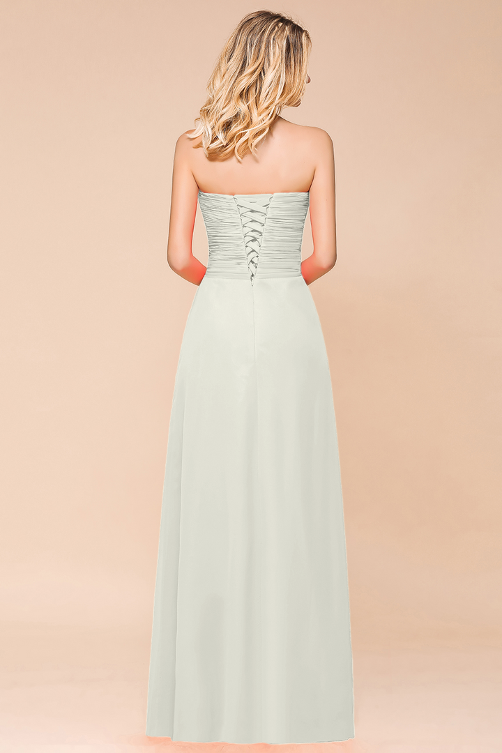 A-Line Sweetheart Strapless Ruffle Chiffon Dress-koscy