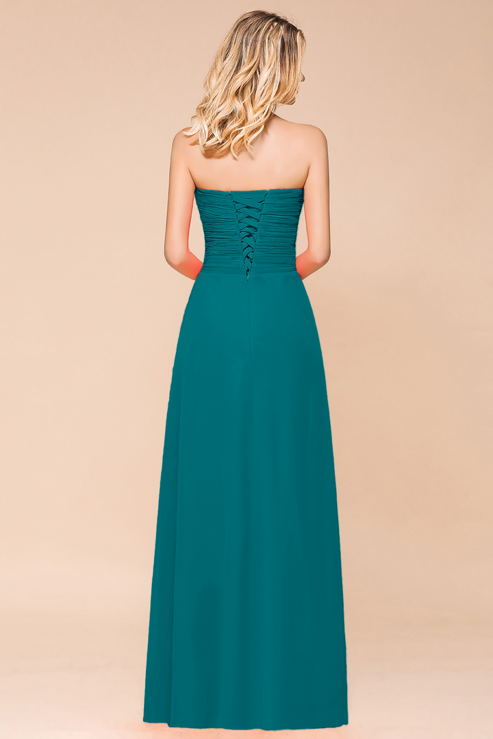 A-Line Sweetheart Strapless Ruffle Chiffon Dress-koscy