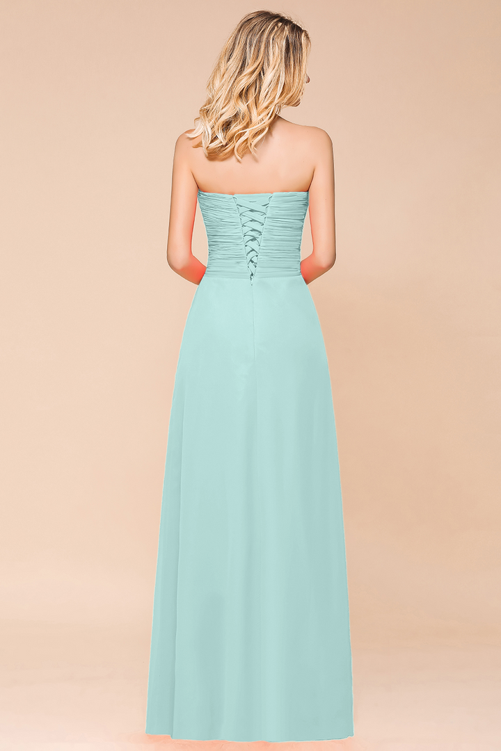 A-Line Sweetheart Strapless Ruffle Chiffon Dress-koscy