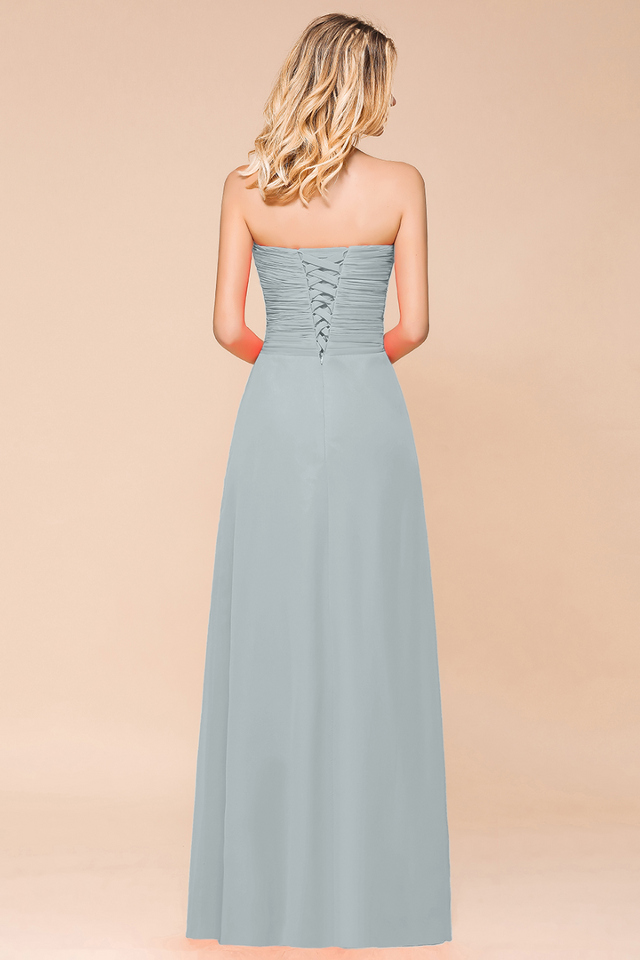 A-Line Sweetheart Strapless Ruffle Chiffon Dress-koscy