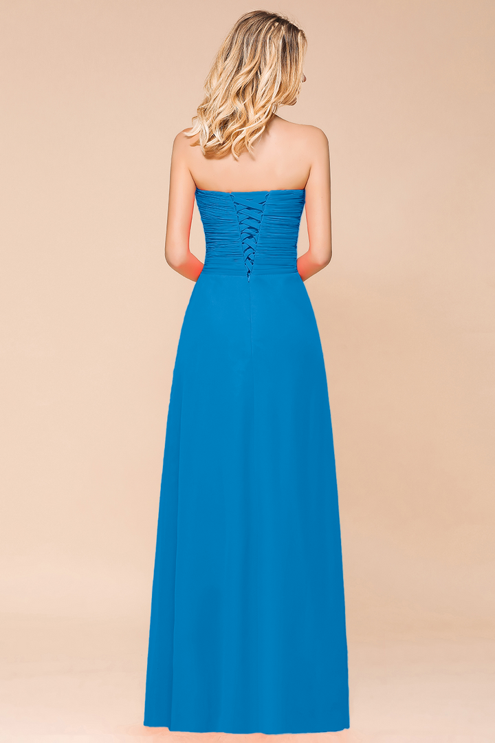 A-Line Sweetheart Strapless Ruffle Chiffon Dress-koscy