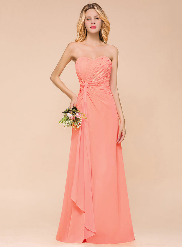 A-Line Sweetheart Strapless Ruffle Chiffon Dress-koscy