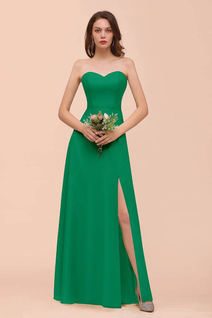 A-Line Sweetheart Strapless Sleeveless Front Slit Dress-koscy