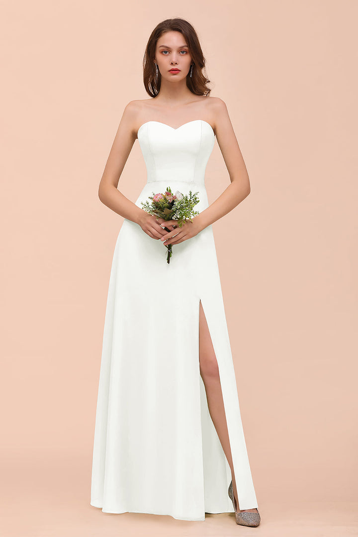 A-Line Sweetheart Strapless Sleeveless Front Slit Dress-koscy