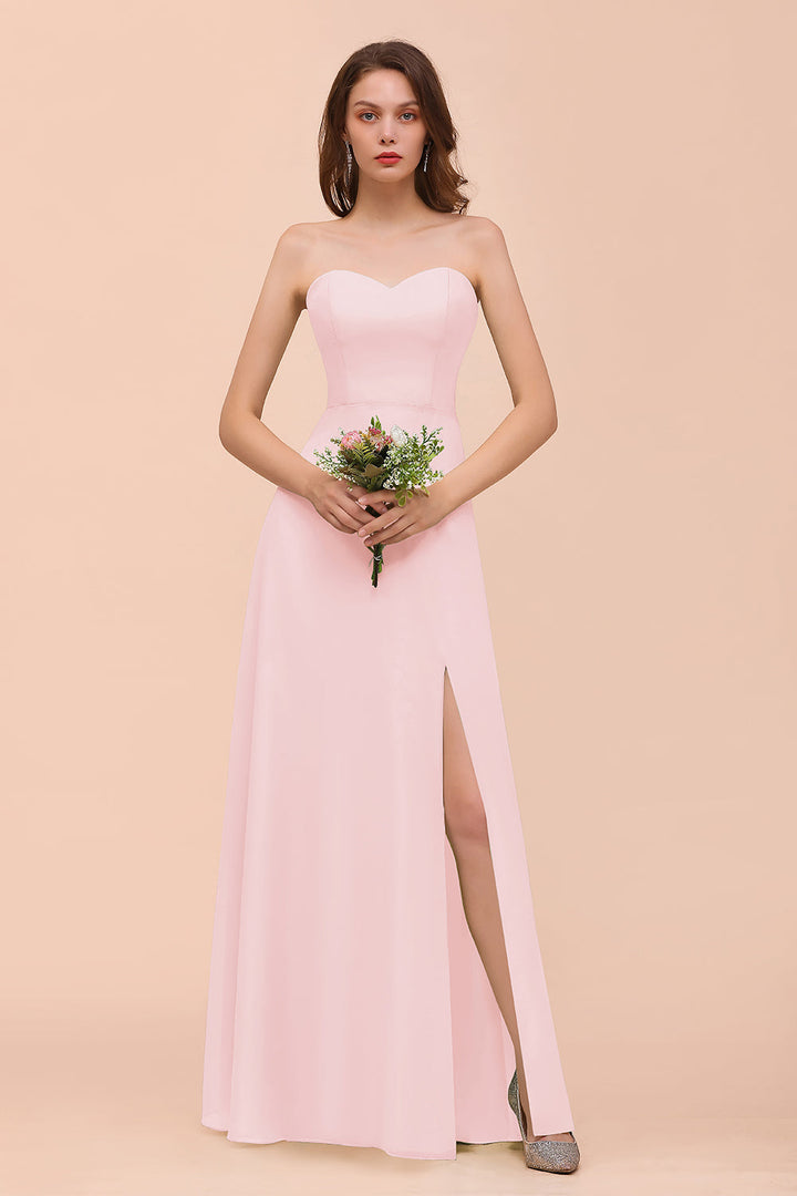 A-Line Sweetheart Strapless Sleeveless Front Slit Dress-koscy