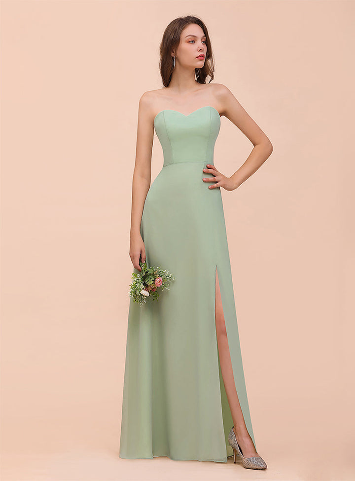 A-Line Sweetheart Strapless Sleeveless Front Slit Dress-koscy