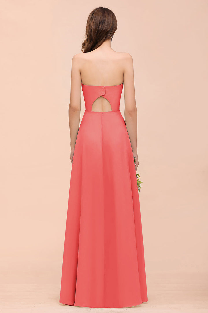 A-Line Sweetheart Strapless Sleeveless Front Slit Dress-koscy