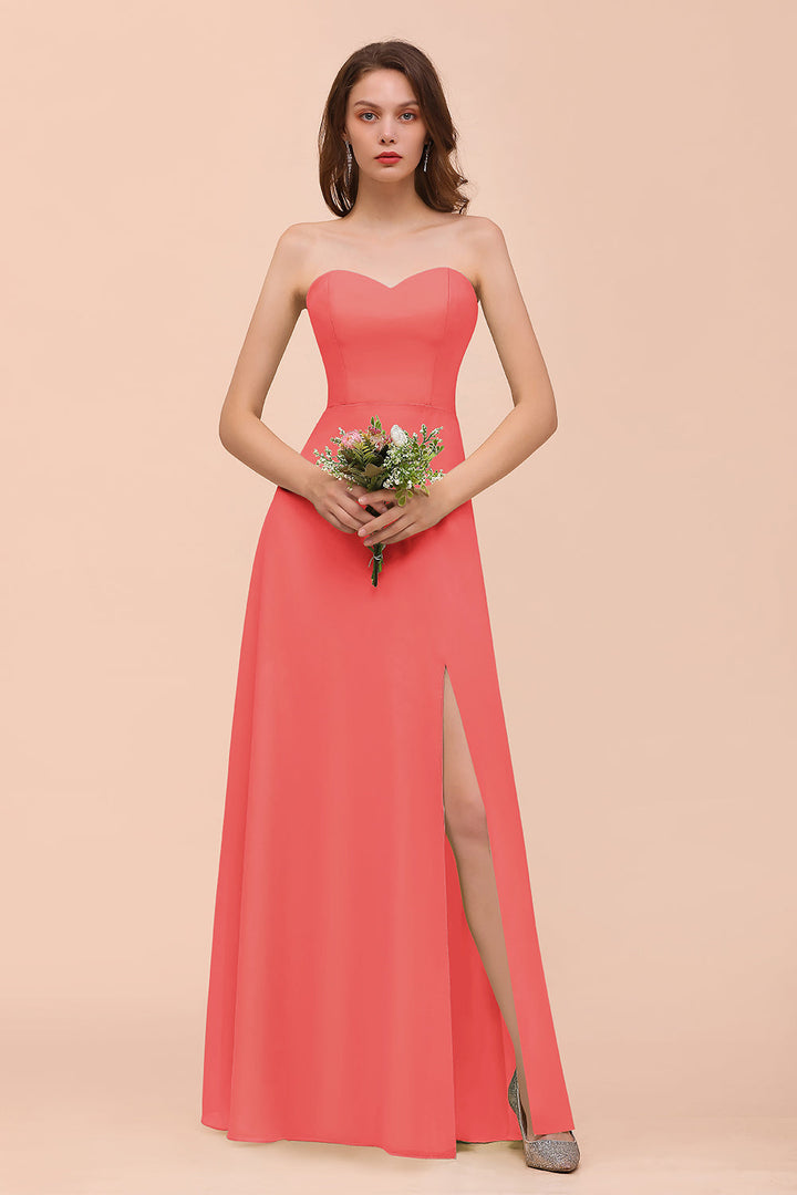 A-Line Sweetheart Strapless Sleeveless Front Slit Dress-koscy