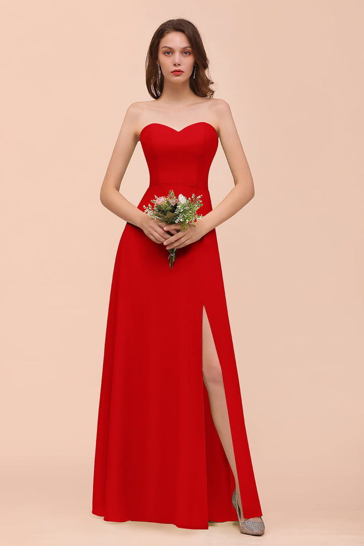 A-Line Sweetheart Strapless Sleeveless Front Slit Dress-koscy