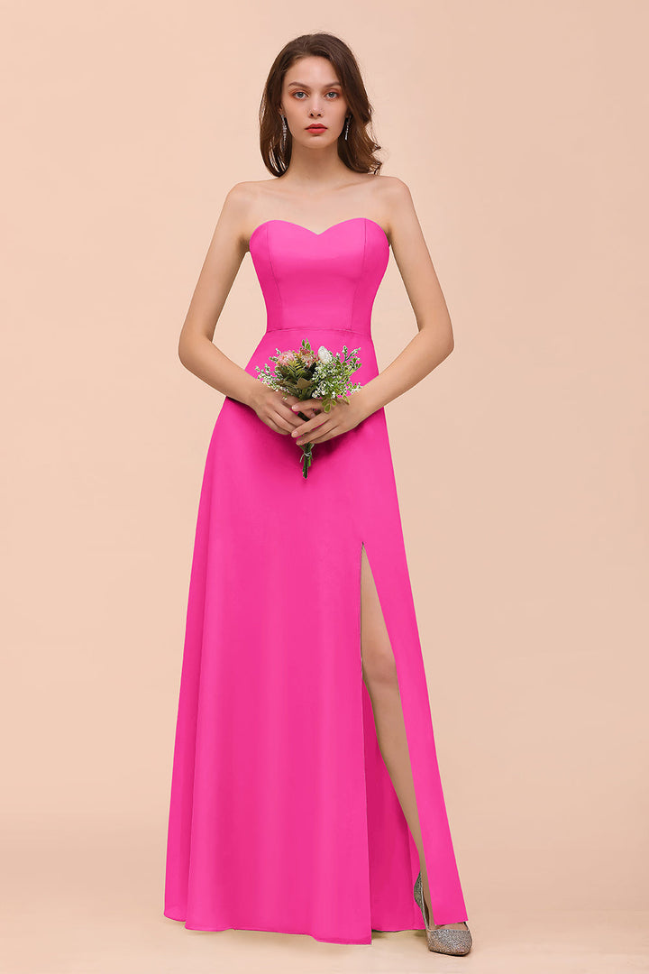 A-Line Sweetheart Strapless Sleeveless Front Slit Dress-koscy