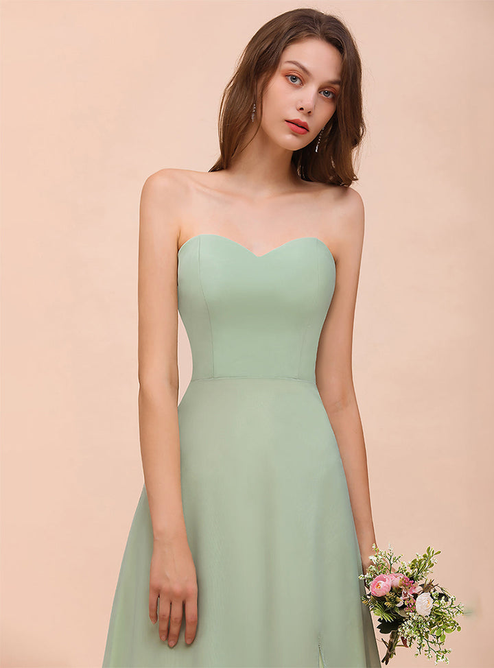 A-Line Sweetheart Strapless Sleeveless Front Slit Dress-koscy