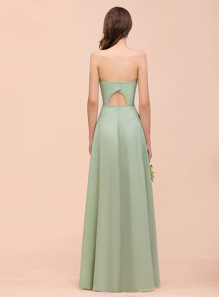 A-Line Sweetheart Strapless Sleeveless Front Slit Dress-koscy