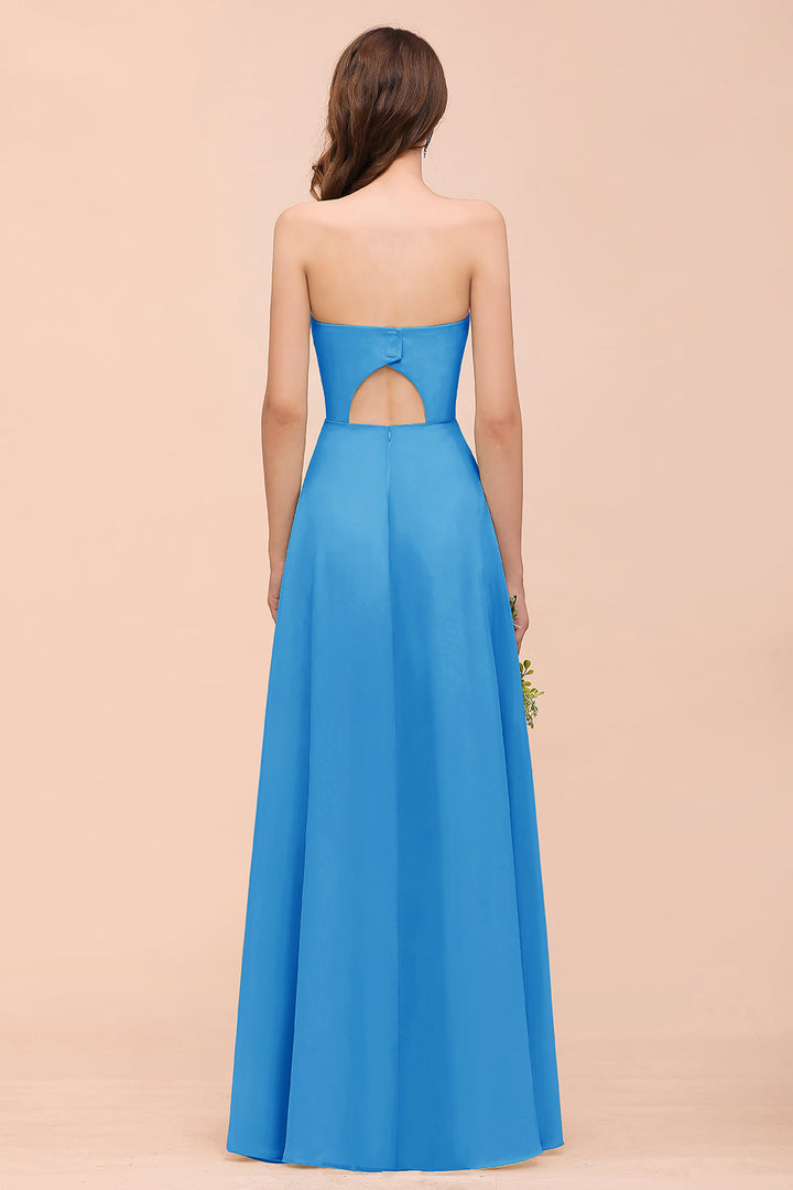 A-Line Sweetheart Strapless Sleeveless Front Slit Dress-koscy