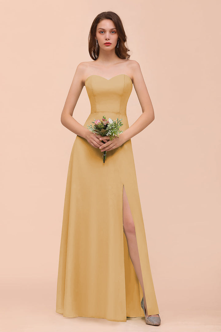 A-Line Sweetheart Strapless Sleeveless Front Slit Dress-koscy