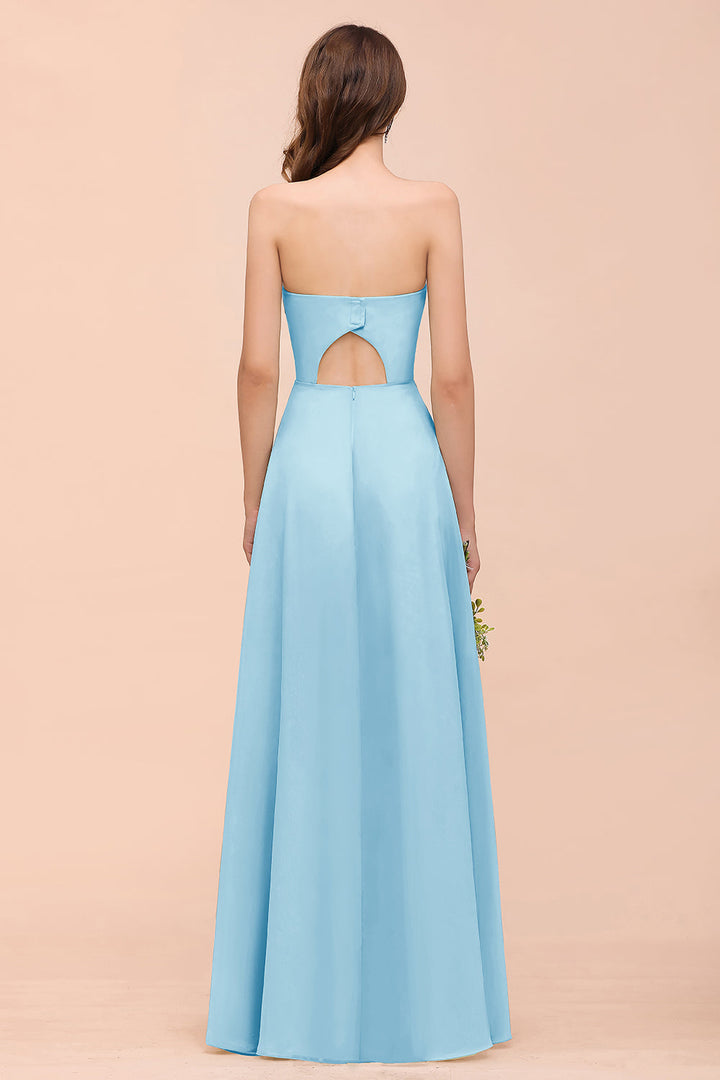 A-Line Sweetheart Strapless Sleeveless Front Slit Dress-koscy