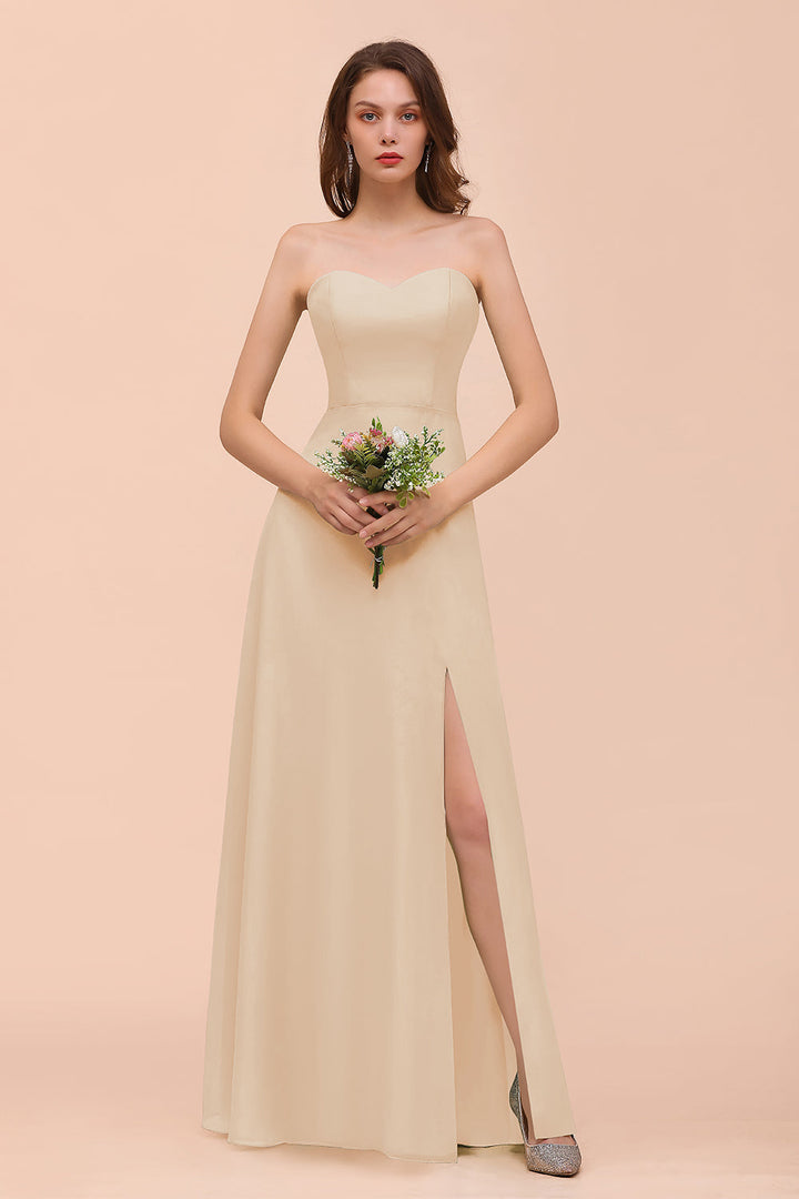 A-Line Sweetheart Strapless Sleeveless Front Slit Dress-koscy