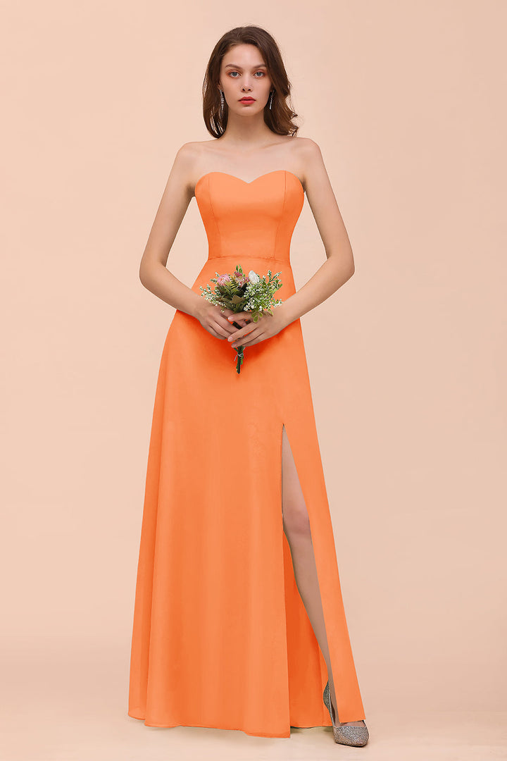 A-Line Sweetheart Strapless Sleeveless Front Slit Dress-koscy