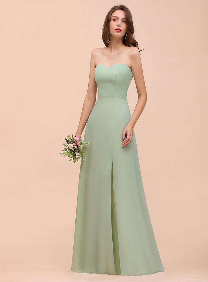 A-Line Sweetheart Strapless Sleeveless Front Slit Dress-koscy