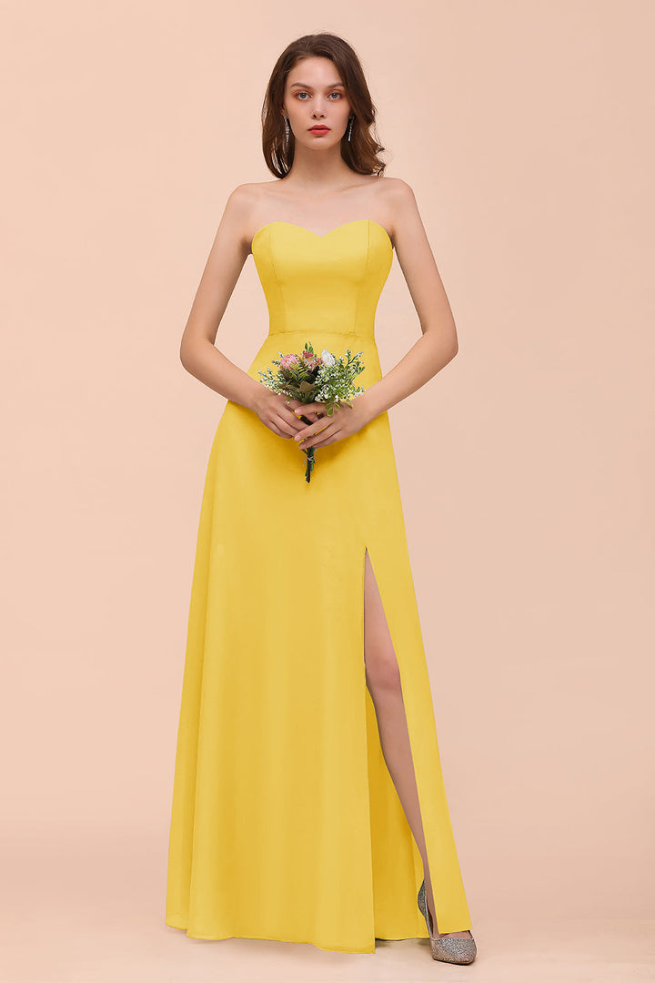 A-Line Sweetheart Strapless Sleeveless Front Slit Dress-koscy