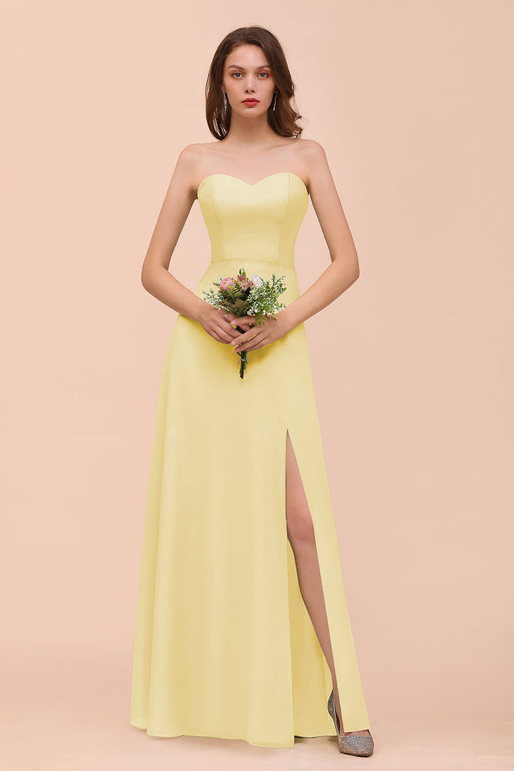 A-Line Sweetheart Strapless Sleeveless Front Slit Dress-koscy