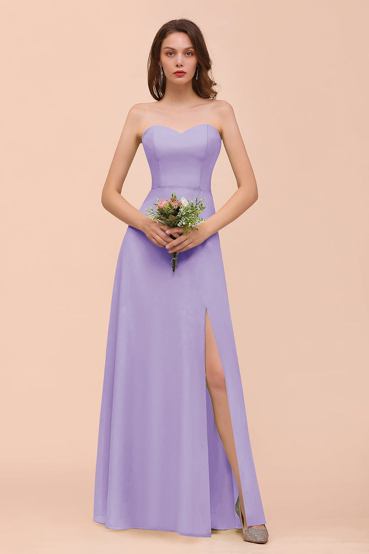 A-Line Sweetheart Strapless Sleeveless Front Slit Dress-koscy