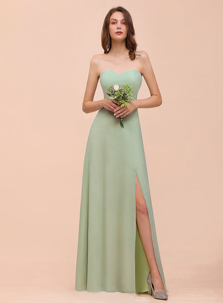 A-Line Sweetheart Strapless Sleeveless Front Slit Dress-koscy