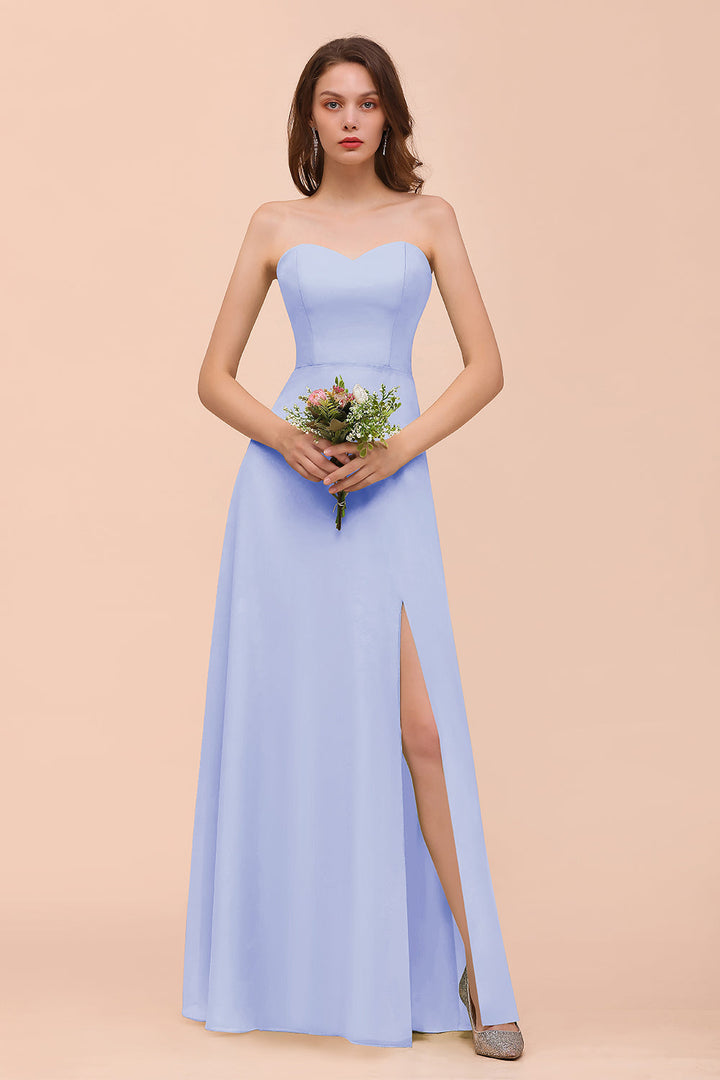 A-Line Sweetheart Strapless Sleeveless Front Slit Dress-koscy