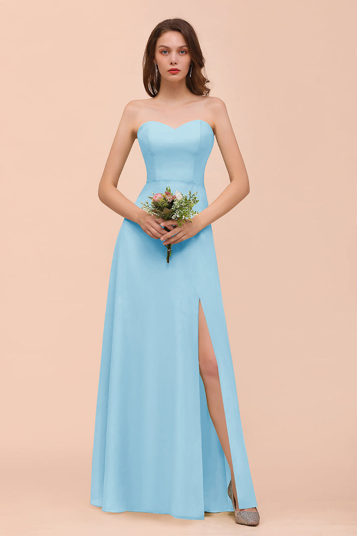 A-Line Sweetheart Strapless Sleeveless Front Slit Dress-koscy