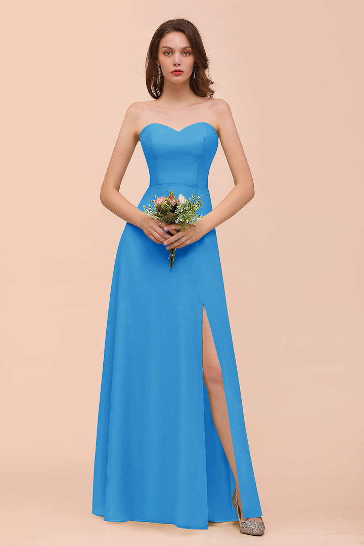 A-Line Sweetheart Strapless Sleeveless Front Slit Dress-koscy