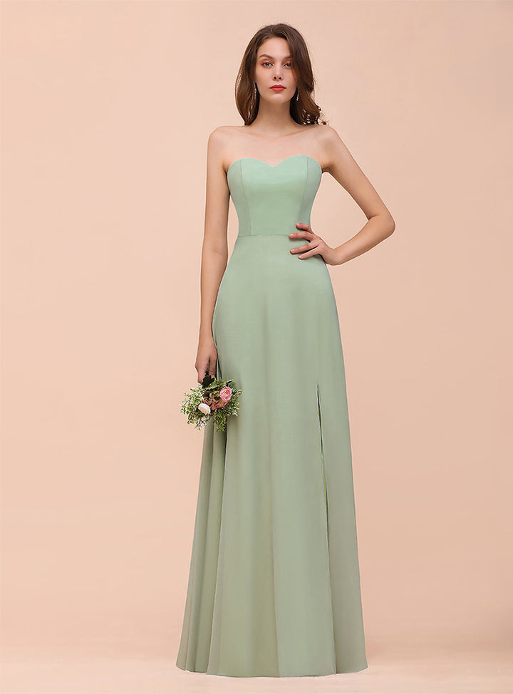 A-Line Sweetheart Strapless Sleeveless Front Slit Dress-koscy